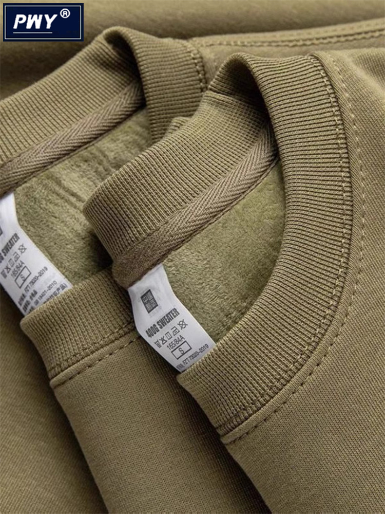 潮牌600G重磅圆领卫衣男款秋冬季宽松休闲加绒加厚纯色打底衫上衣