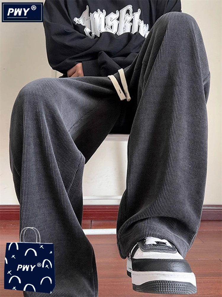潮牌重磅灯芯绒裤子男秋冬季垂感宽松加绒加厚直筒卫裤阔腿休闲裤