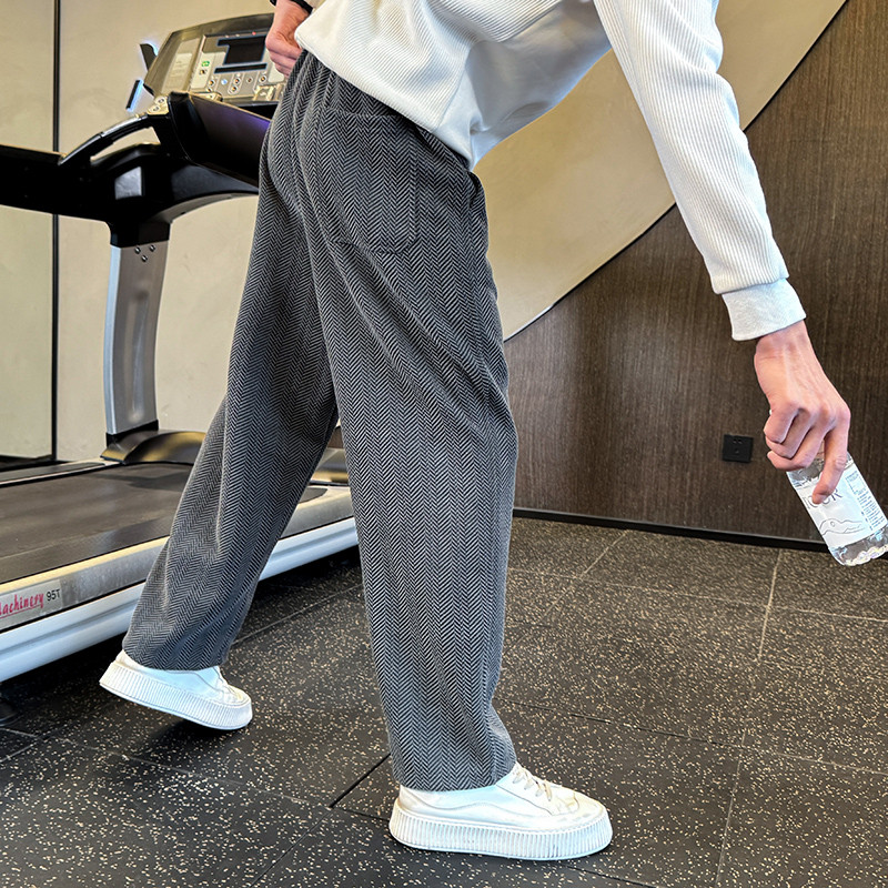 潮牌高级感直筒裤男款秋冬季潮流宽松阔腿运动裤痞帅加绒休闲裤子,男装,时尚抓绒裤,淘宝优惠券,粉丝福利购,淘宝优惠卷