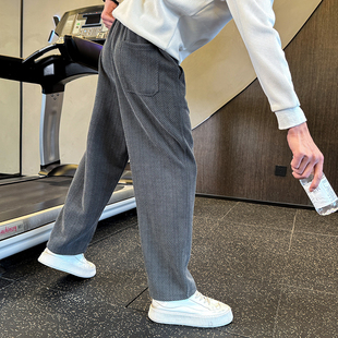 潮牌高级感直筒裤男款秋冬季潮流宽松阔腿运动裤痞帅加绒休闲裤子