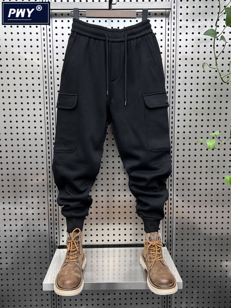 潮牌黑色大口袋工装裤男士秋冬季2025新款重磅卫裤加绒运动哈伦裤