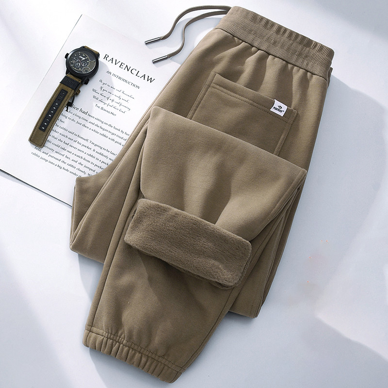 潮牌美式重磅运动裤男秋冬季2025新款加绒束脚卫裤宽松加厚休闲裤