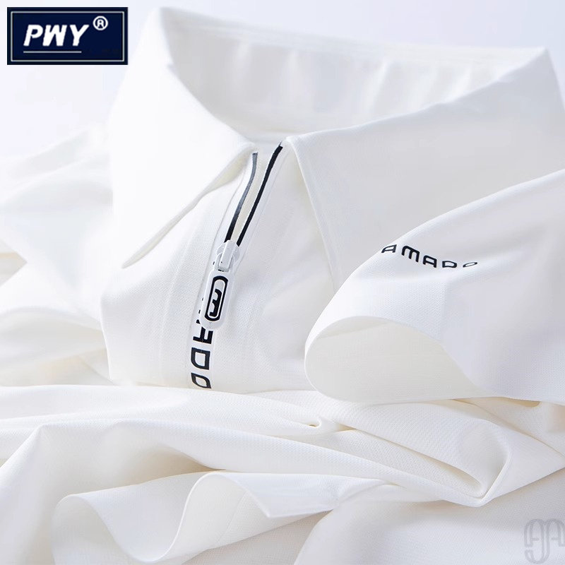 潮牌高端冰丝半拉链POLO衫男士夏季2026新款弹力短袖t恤无痕体恤