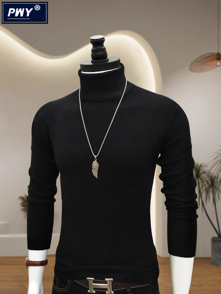 潮牌高领羊绒衫毛衣男士秋冬季潮流纯色针织打底衫保暖休闲羊毛衫