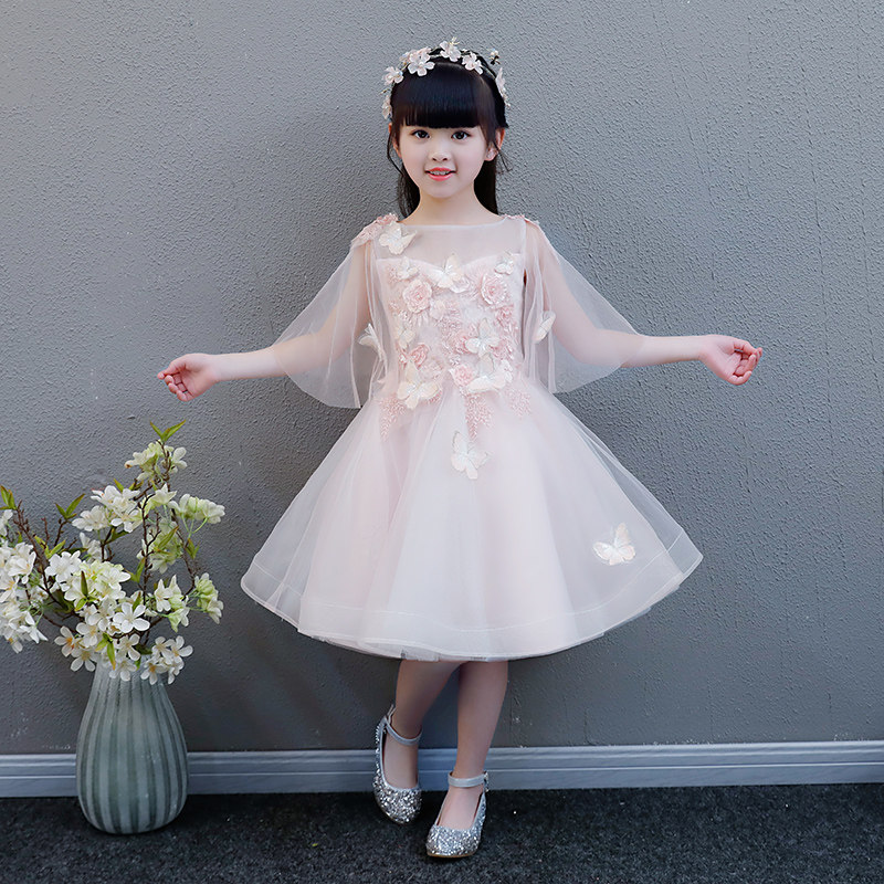 粉色女童婚纱蓬蓬裙儿童走秀礼服生日公主裙小主持人钢琴演出服夏