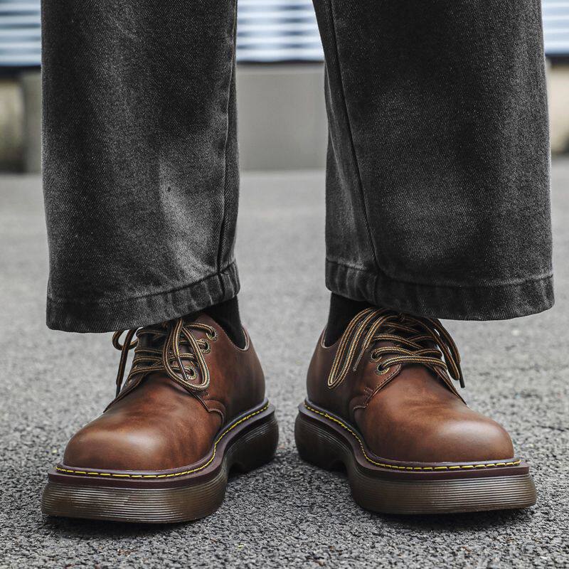 英伦风大头皮鞋男工装休闲男鞋潮款厚底增高夏季新款通勤德比鞋男
