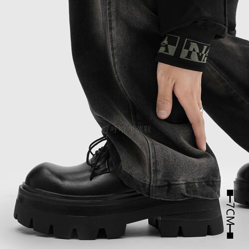 德比鞋男士厚底增高鞋男模大头皮鞋COS隐形内增高10CM结婚新郎鞋