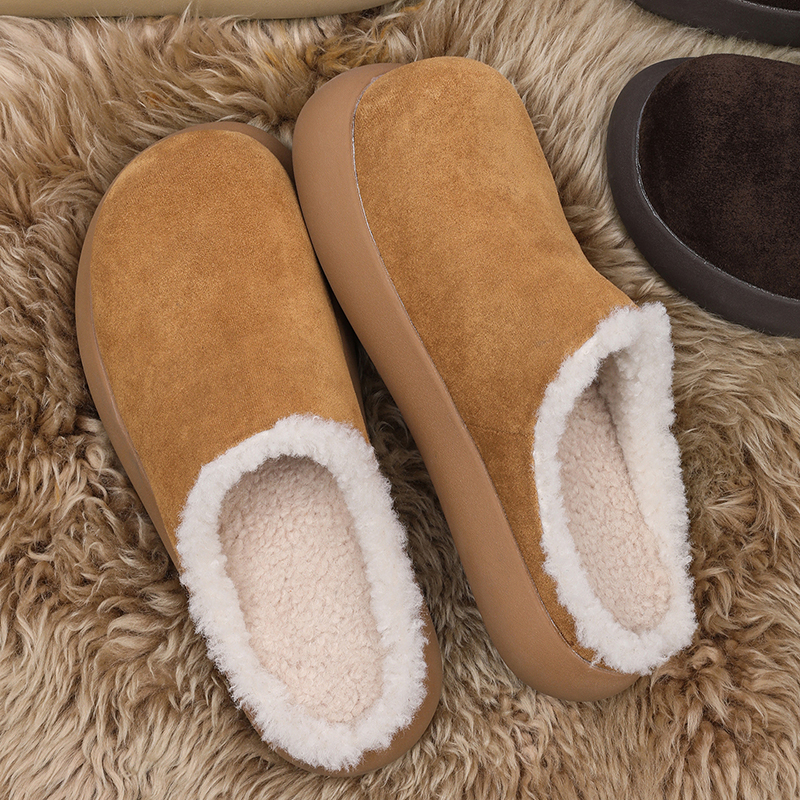 冬季加绒增高小土豆勃肯鞋男女一脚蹬大头厚底毛毛穆勒棉鞋雪地靴