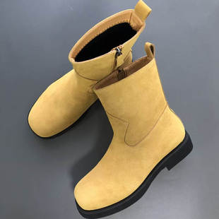 男女高筒靴增高休闲切尔西靴高级感烟筒靴厚底英伦风马丁靴情侣款