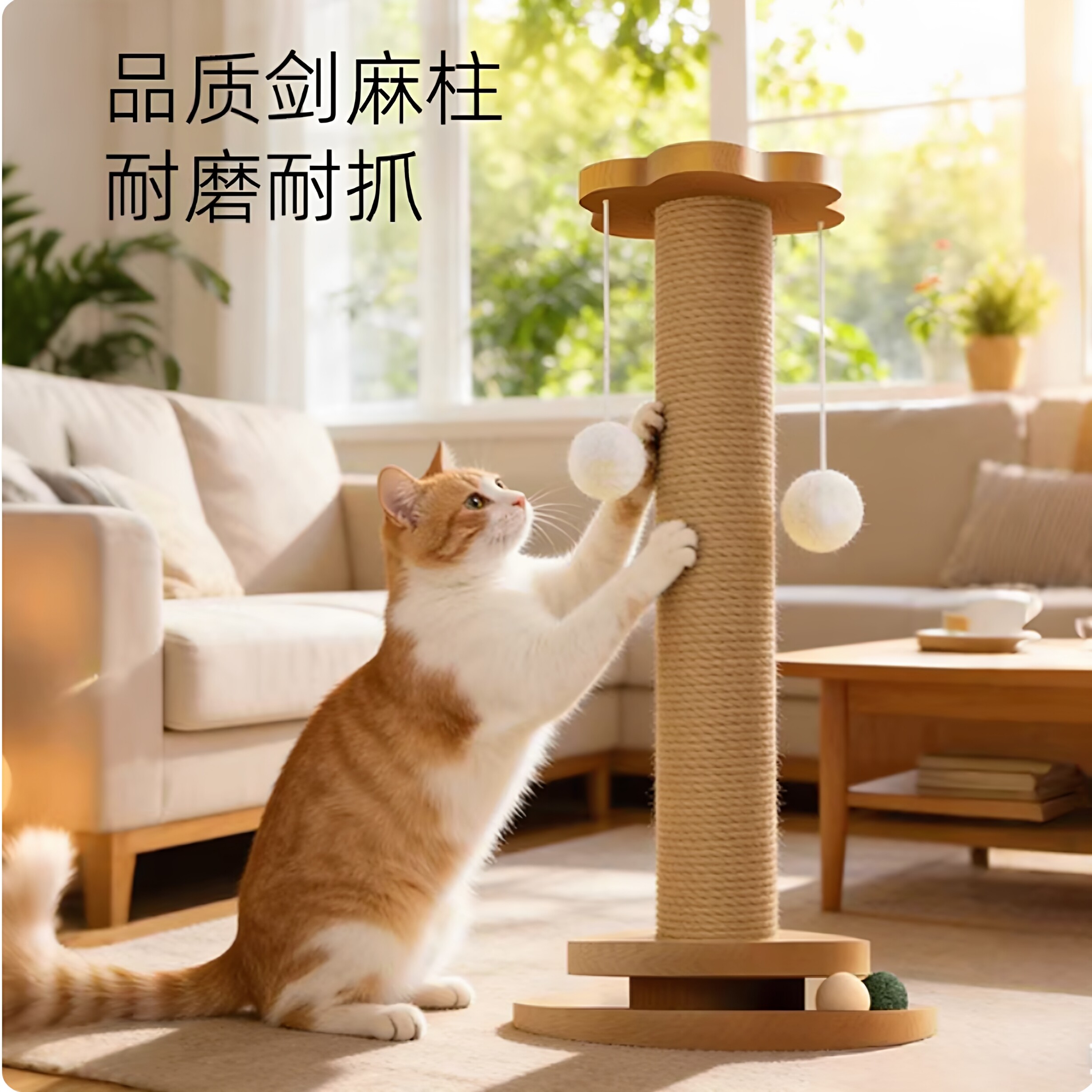 猫抓板耐磨不掉屑剑麻猫抓柱猫咪玩具自嗨解闷逗猫棒猫爬架一体