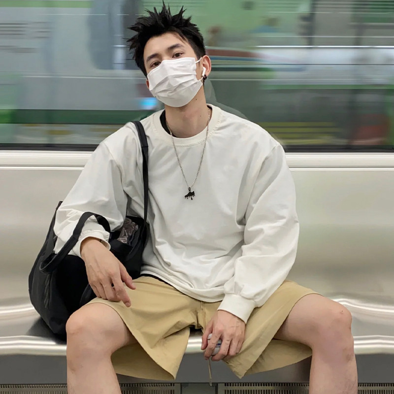 纯棉重磅250G长袖男女同款宽松长袖T打底白色圆领纯色上衣CT01P45,男装T恤,电商A400（原B301）