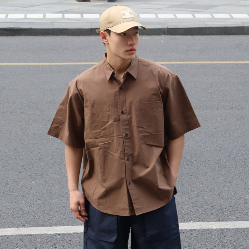夏季新款日系宽松纯色廓形cityboy休闲白色短袖衬衫男潮CS16P65,男装T恤,电商A400（原B301）