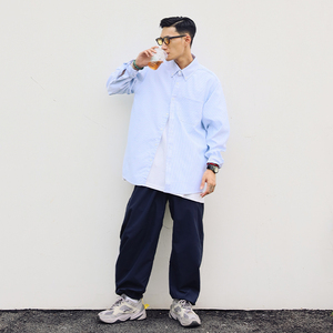 日系简约cityboy学院衬衣宽松百搭条纹长袖衬衫男潮CS05P78控108图片