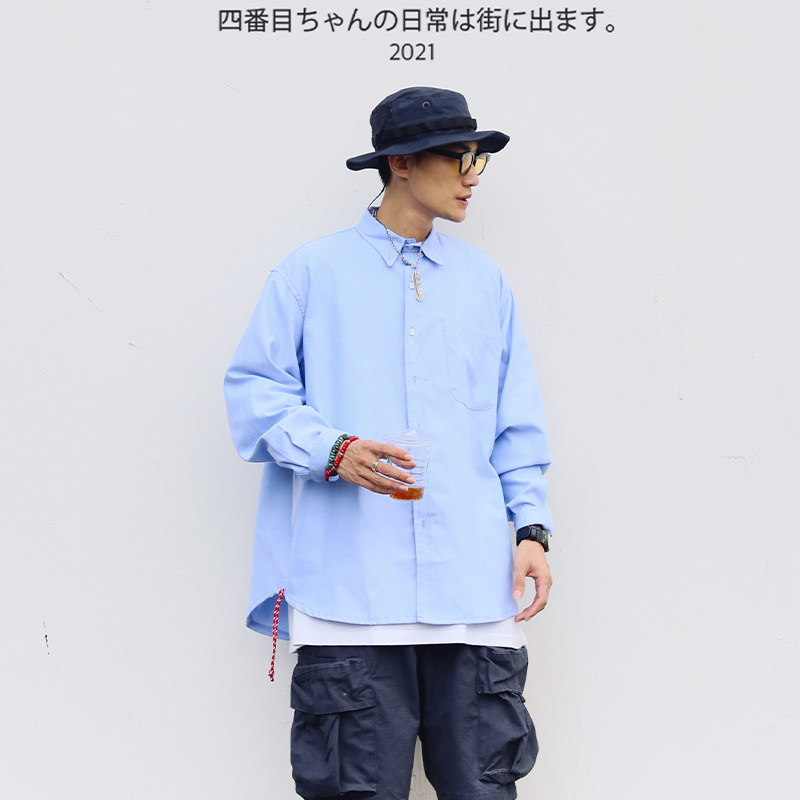 纯色cityboy日系牛津纺衬衫宽松休闲男衬衣长袖复古CS03P78图片