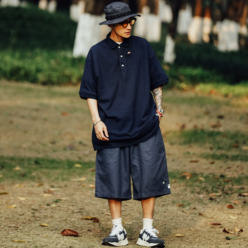 日系CityBoy风夏季宽松纯色翻领短袖无信仰T恤POLO衫男POLO01P55,男装Polo衫,电商A400（原B301）