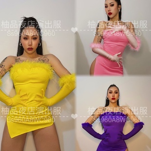 酒吧gogo演出服bgo新款复古羽毛连衣裙夜上海百老汇领舞ds歌手dj