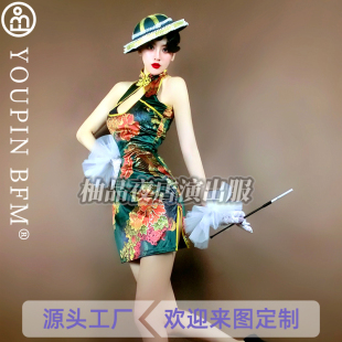 夜上海复古性感旗袍百老汇酒吧gogo演出服女歌手打歌服舞蹈表演服