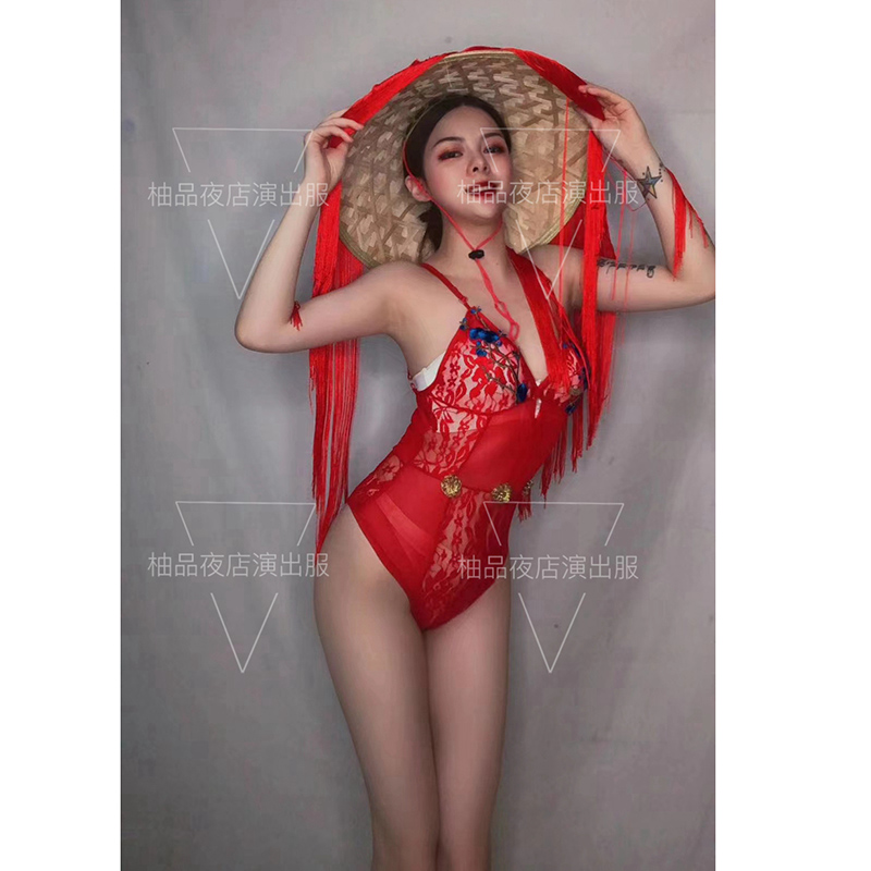 情人节国潮夜店斗笠头饰演出服