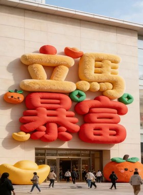 2026毛绒立马暴富摆件装饰可爱卡通商场酒店拍照打卡氛围美陈