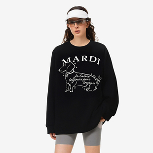 MARDI腊肠狗高质量长袖秋女生重磅女装韩版胖mm大码女装高级感T恤