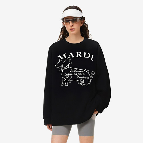 MARDI腊肠狗高质量长袖秋女生重磅女装韩版胖mm大码女装高级感T恤