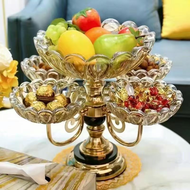 2025新款干果水果盘家用客厅茶几糖果欧式多层水晶果盘高档轻奢风