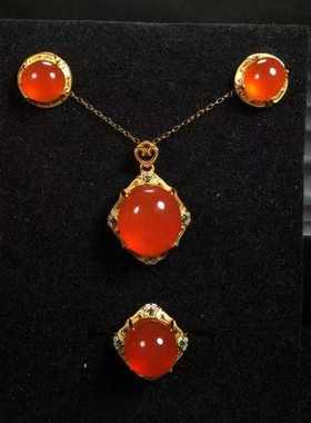 精品原矿保山南红冰红三件套装手串手链男女款吊坠挂件项链饰品女