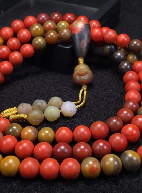 天然南红原矿九口料包浆108珠多圈手链文玩饰品1234567890㎜手串