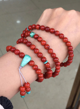 瓦西南红108珠毛衣链两用款鸿牛红包浆柔光锦红手串吊坠百搭多圈