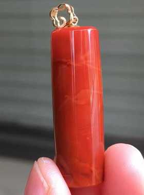 原矿南红玛瑙瓦西圆柱满色满肉火焰18k重金扣头镶嵌男女款项链