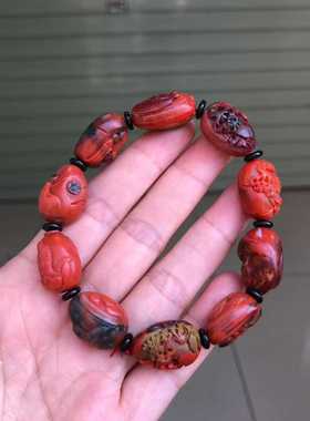 南红玛瑙凉山鸡血红包浆山水手串珠宝古玩收藏手链男女款单圈玉石