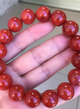 川料南红玛瑙特色火焰纹圆珠手串13.6㎜男女款正宗瓦西实惠