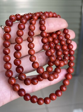 精品川料南红佛珠牛血红火焰纹6.5㎜手串手链男女款复古流行时尚