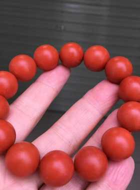 精品保山南红玛瑙圆珠大手串柿子红满色满肉15㎜男女款柔光