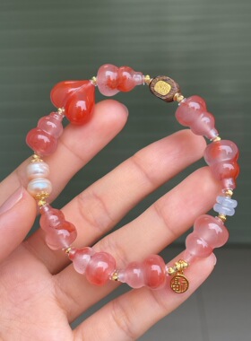 精品川料南红冰飘葫芦diy手串单圈手链百搭时尚饰品玉石吊坠挂件