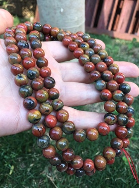 天然黑黄皮南红大山包包浆108佛珠手串百搭时尚项链毛衣链莲花女