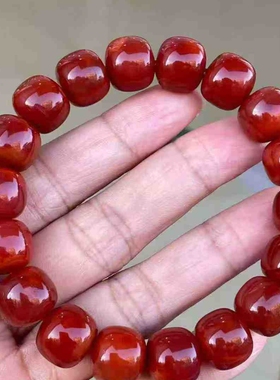 精品收藏瓦西老型手串南红玛瑙牛血红12.5㎜精美饰品男女款霸气