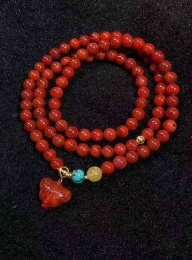 天然四川瓦西料南红多圈手链男女款雕刻手串项链无事牌男女款个性