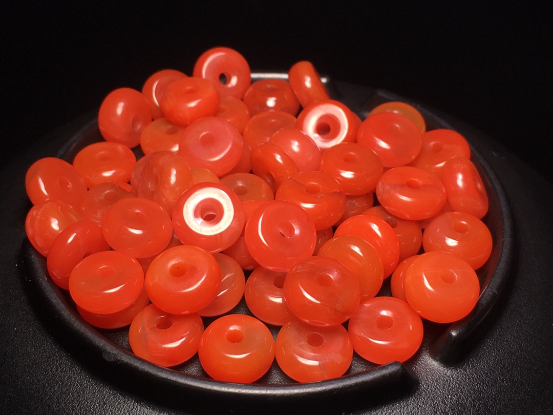 川料南红玛瑙樱桃红面包圈珠宝古玩收藏旧物件手串吊坠挂件手链女