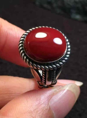 收藏瓦西牛血红女款戒指满色满肉干净无杂裂925银镶嵌复古经典