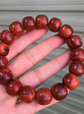 南红玛瑙瓦西料柿子玫红火焰纹老型单圈手串14㎜男女款柔光