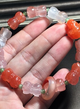 料特色南红糖果色并蒂莲DIY手链做工精细手串百搭时尚饰品玉石女