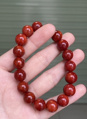 精品川料瓦西南红玛瑙手串牛血红火焰纹超美正宗11.4㎜男女款单圈