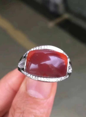 瓦西南红牛血红马鞍戒指男女通用款珠宝古玩收藏旧物件手串吊坠