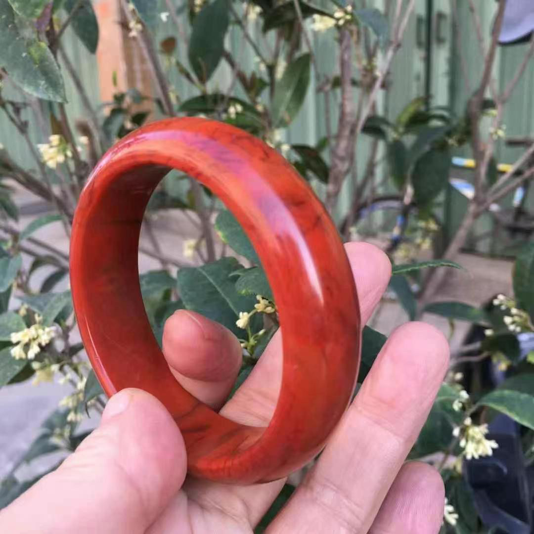 精品瓦西南红宽边手镯红纹石海纹石翡翠蜜蜡绿松石手串吊坠挂件男