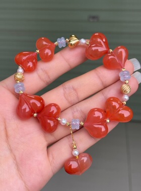 精品保山料南红冰红屁桃diy手串颜色饱满单圈手链百搭时尚饰品女