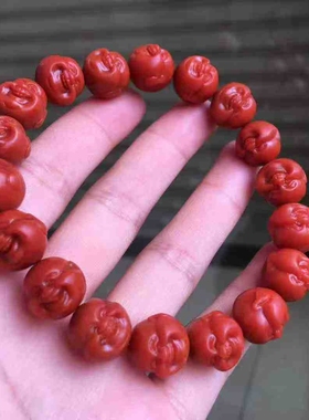 南红玛瑙瓦西料柿子红满色满肉弥勒佛头手串尺寸12mm单圈玉石男女