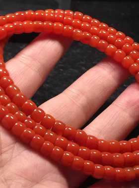 瓦西南红玛瑙直切多圈手串手链柿子红色玉华料5㎜男女款色鲜百搭