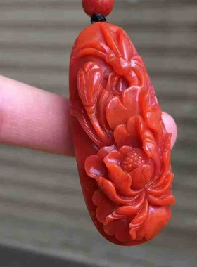 南红玛瑙瓦西料精品柿子红玫红满色满肉蝶恋花牡丹挂件项链百搭款