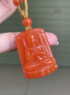 保山冰红南红玛瑙大日如来吊坠项链手工编织原创设计男女款锁骨链